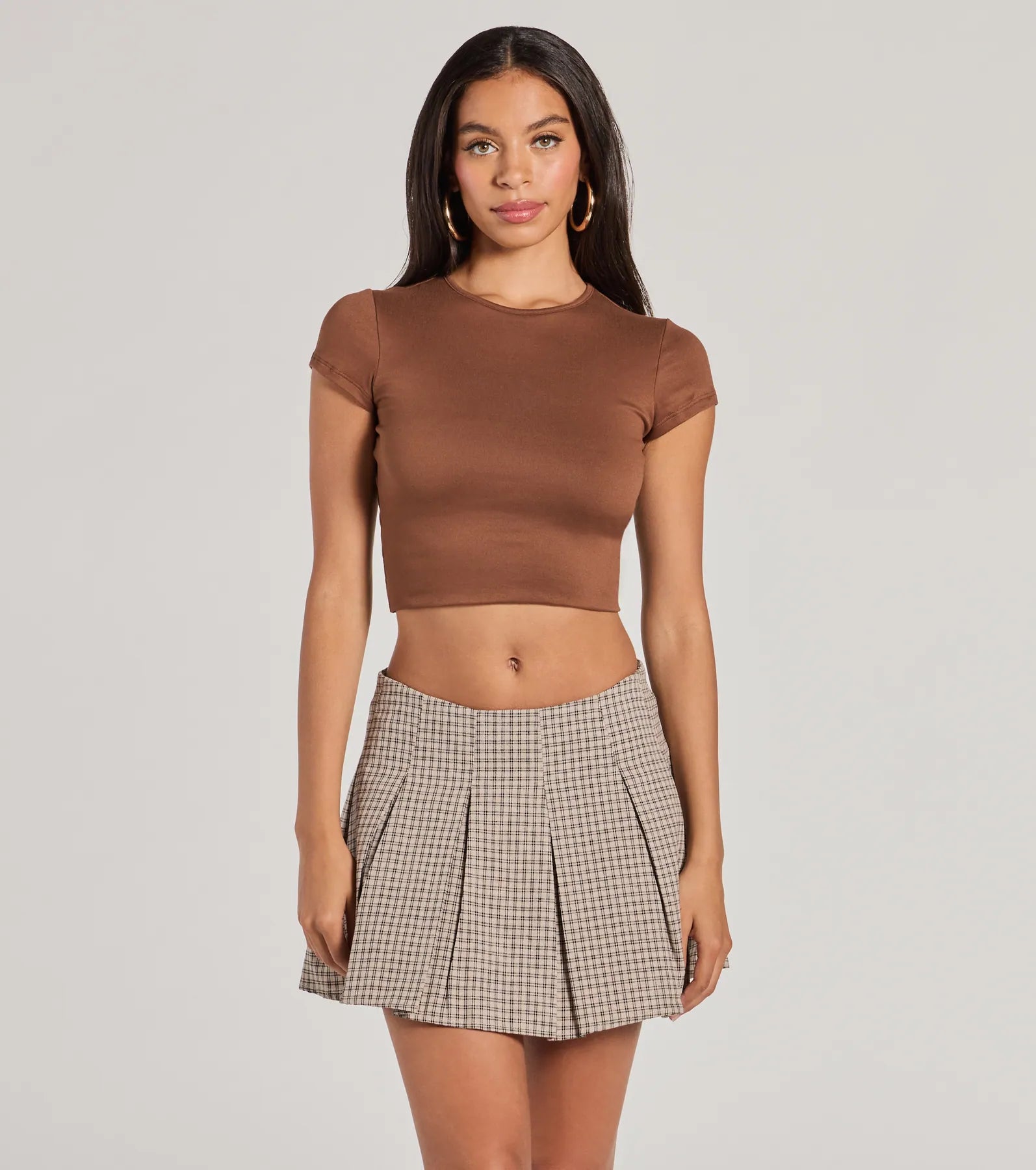 Keep On Charming High-Rise Plaid Linen Skort