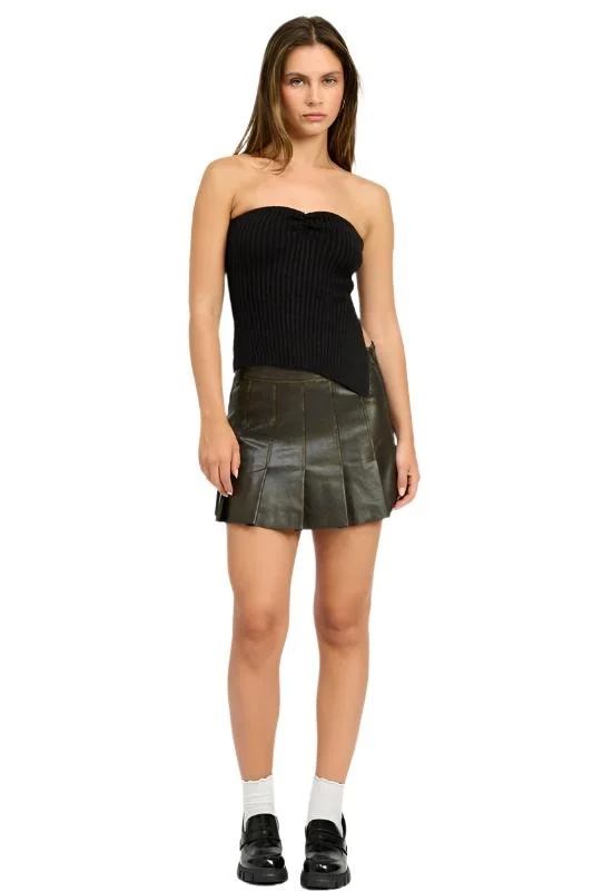 Women's Faux Leather Pleated Mini Skirt