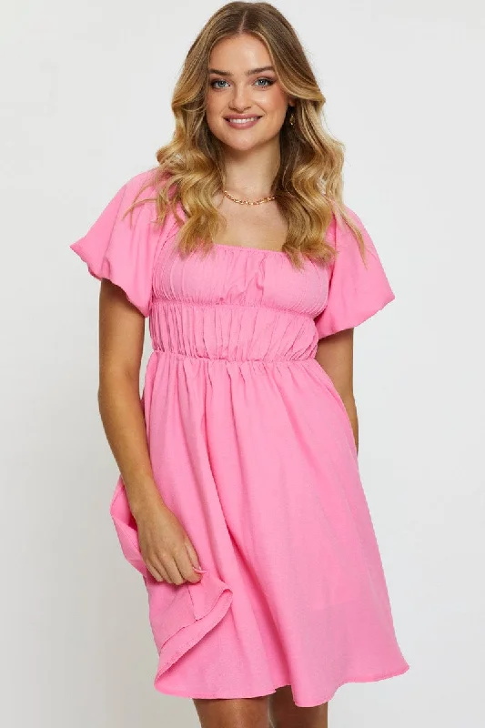 Pink Mini Dress Short Sleeve