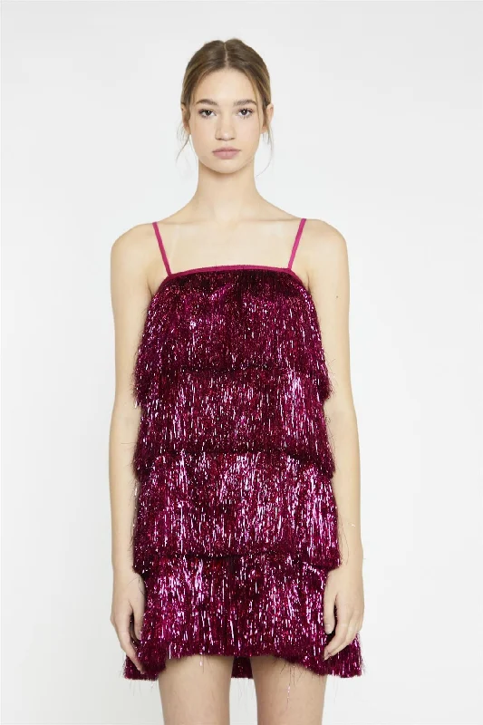 Pink-Tinsel Fringe Mini-Dress