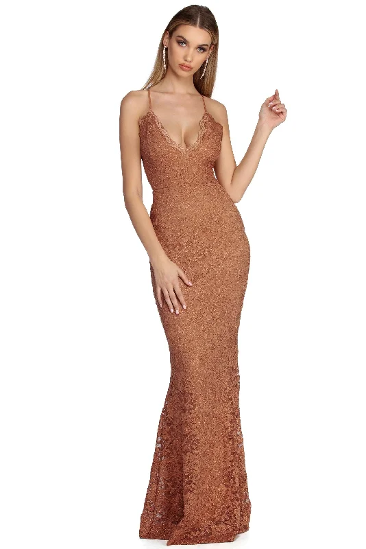 Arianna Formal Scalloped Lace Glitter Dress