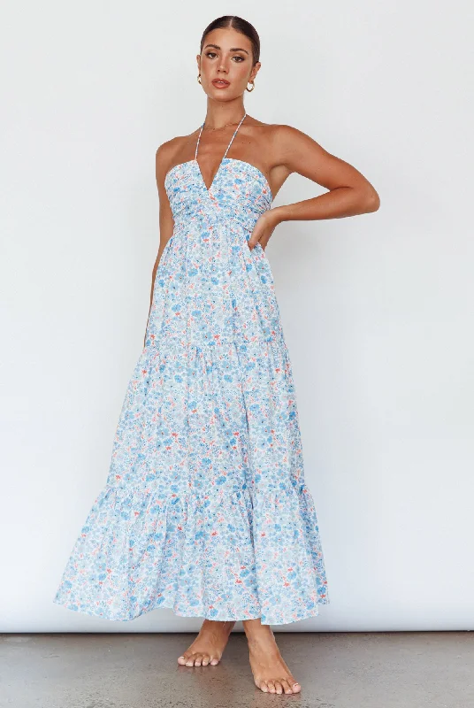 Asiah Halterneck Maxi Dress Flowers Blue