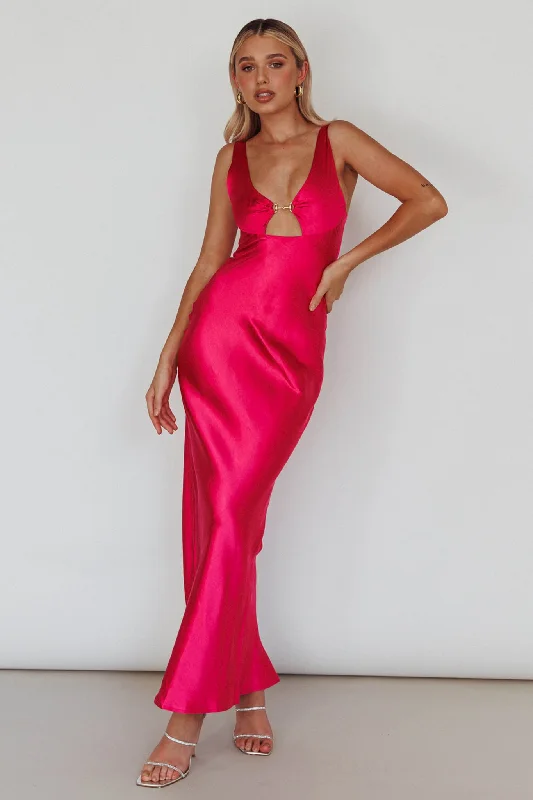 Blushing Beauty Horsebit Accent Maxi Dress Hot Pink