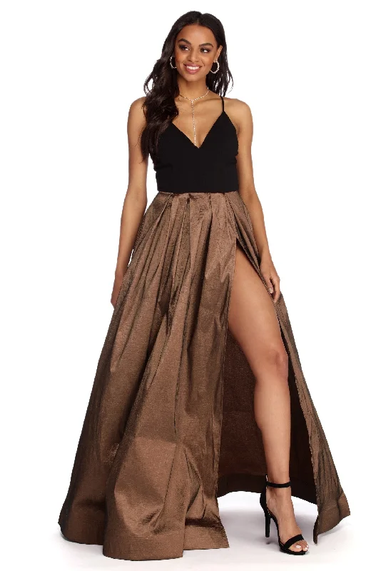 Elaina Formal High Slit Taffeta Dress