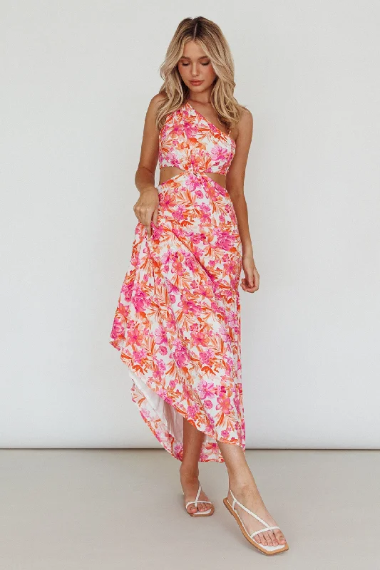 Evening Breeze Cut-Out Waist Maxi Dress Floral Pink