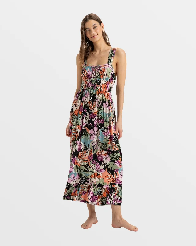 Paradise Winds Tropical Midi Dress - Phantom Moody Tropical Apparel