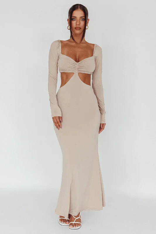 Vienna Long Sleeve Cut-Out Waist Maxi Dress Oat