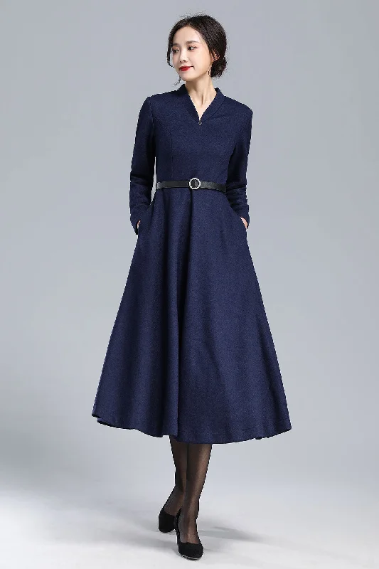 50s Inspired Winter Long Wool Dress 3176