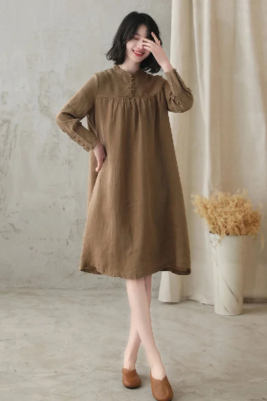 A Line Swing Casual Khaki Dress 283101