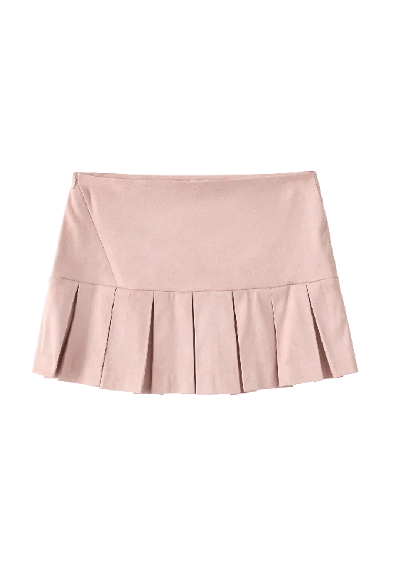 Asymmetric Zip Suede Pleated Skirt