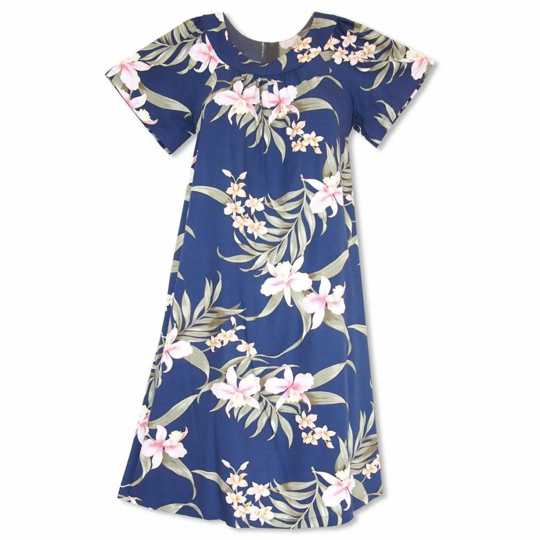 Bamboo Orchid Blue Hawaiian Rayon Tea Muumuu Dress