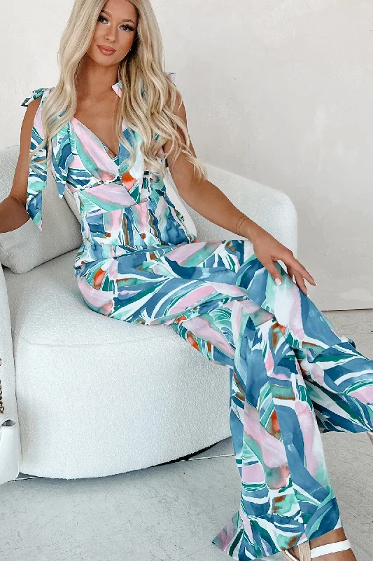 Beautiful Horizon Printed Tie-Strap Wide Leg Jumpsuit (Blue Multi)