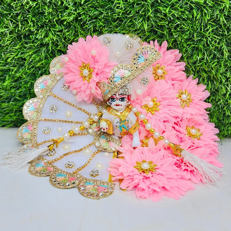 Beautiful White And Baby Pink Flower Dress For Laddu Gopal Ji