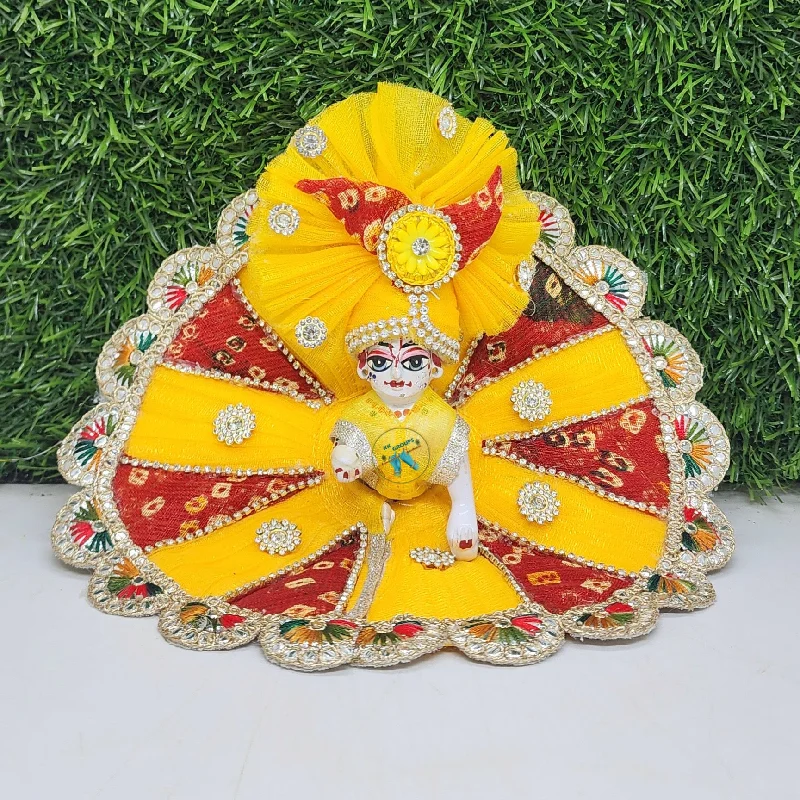 Beautiful yellow bhandej dress for laddu gopal ji