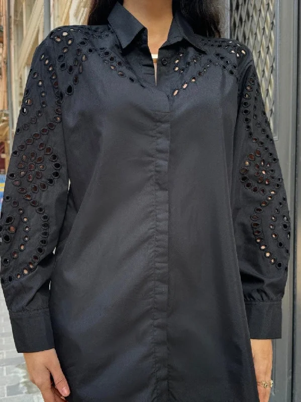 Black Cutwork Poplin Shirt