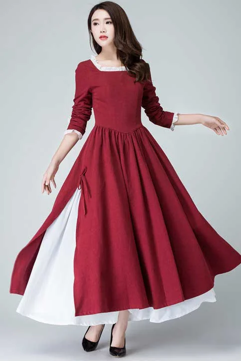 Burgundy victorian prairie dress 1473#