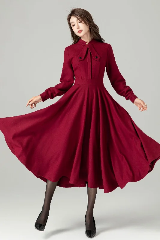 Burgundy Vintage Inspired Wool Dress 4490