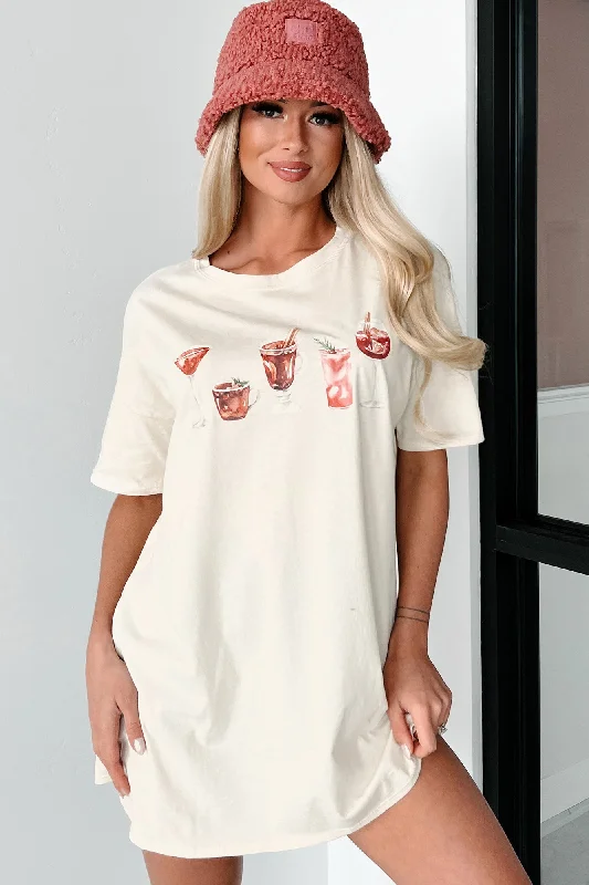 Christmas Spirits Oversized Graphic T-Shirt Dress (Vanilla) - Print On Demand