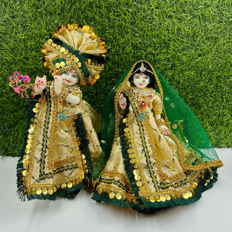 Cream Gotapatti Dress For Radha Krishna  (Sizes are according to idol height)