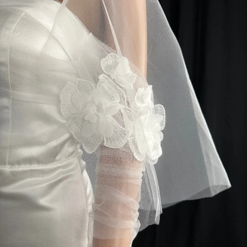 Bridal Pearl Lux Bridal Sheer Tulle topper with Long Sleeves. Modern Bridal Top BYRSWP51