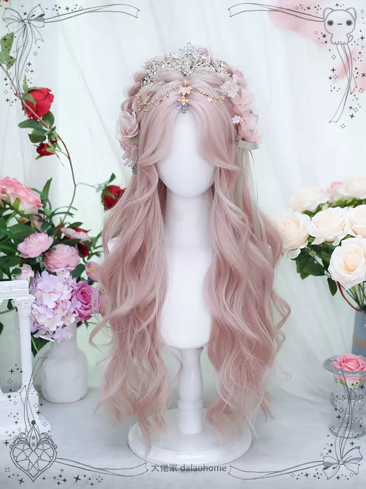 Dalao Home~Di~Daily Pink Lolita Wig Long Curly Hair Figure-eight Bangs