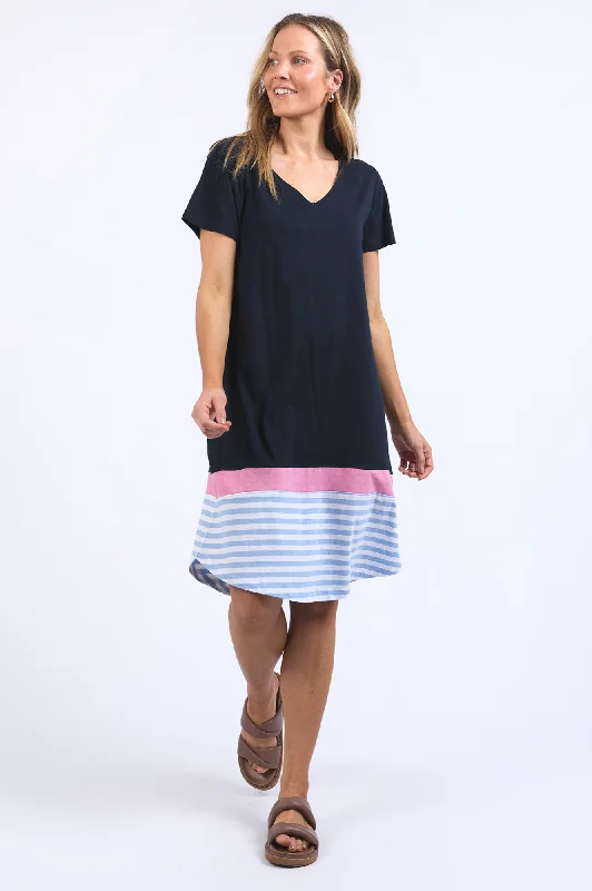 Draw The Line Dress - Navy With Blue/White Stripe