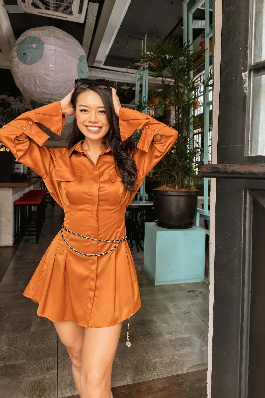 Ducatte Shirt Dress with Chained Belt in Brown