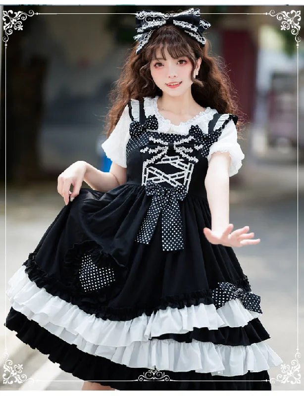 Eieyomi~Sweet Heart Black Lolita Jumper Dress