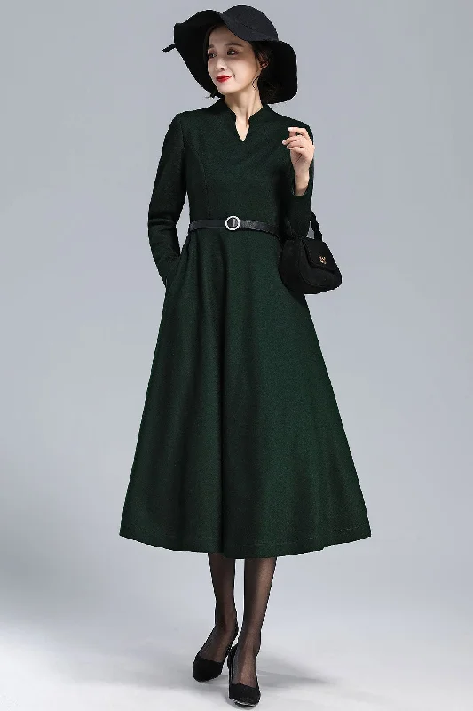 Emerald Green Winter Long Wool Dress 3175