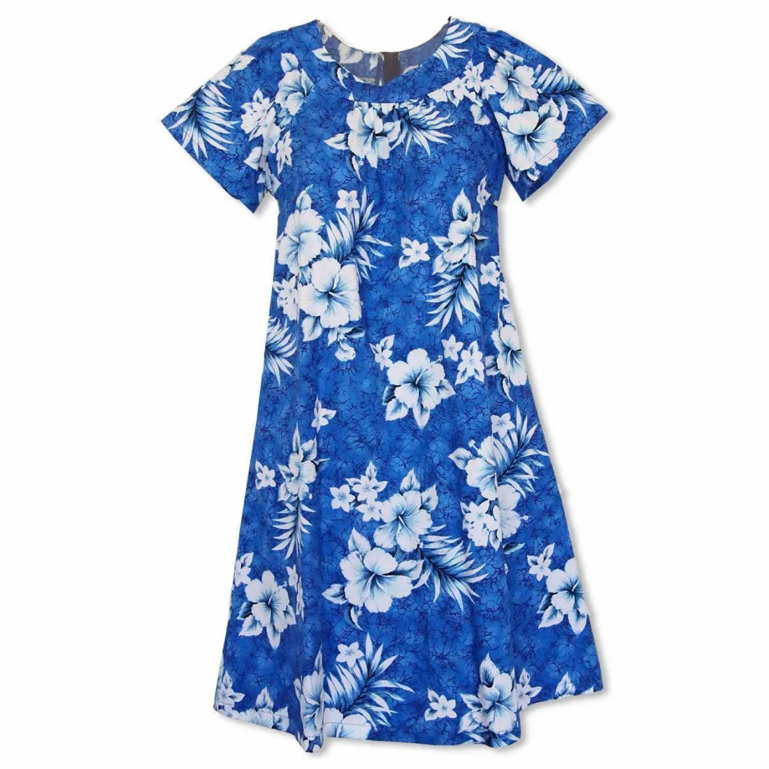 Flower Power Blue Cotton Hawaiian Tea Muumuu Dress