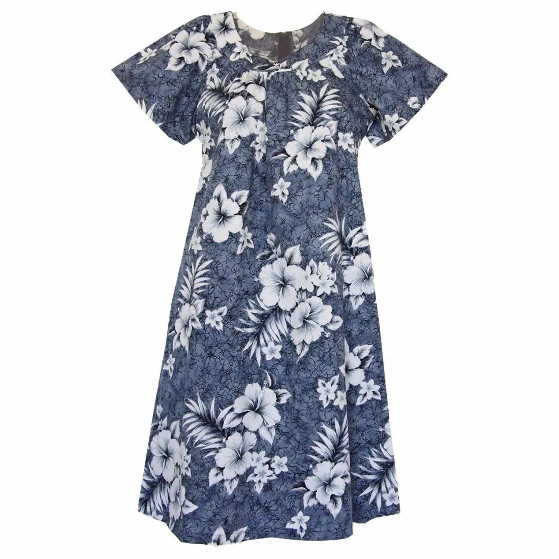 Flower Power Grey Cotton Hawaiian Tea Muumuu Dress