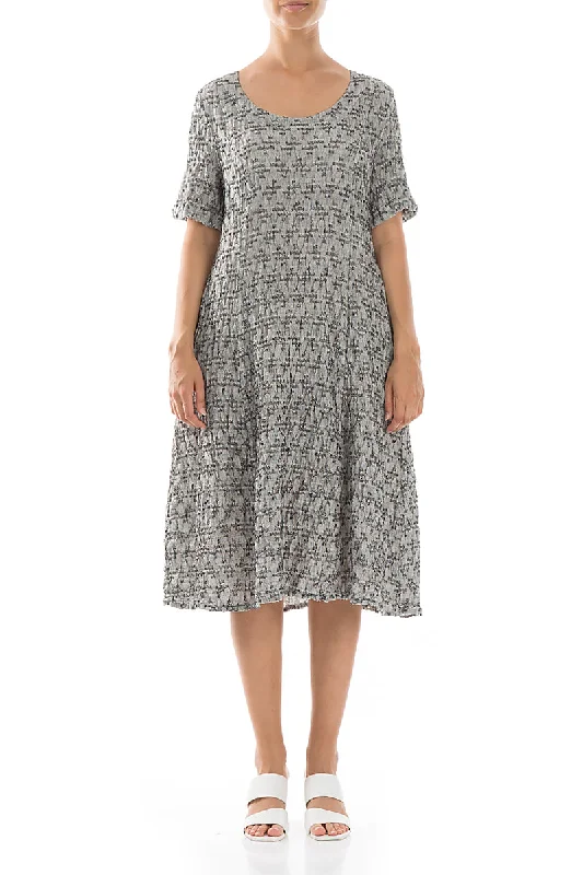 Geometric Texture Grey Linen Dress