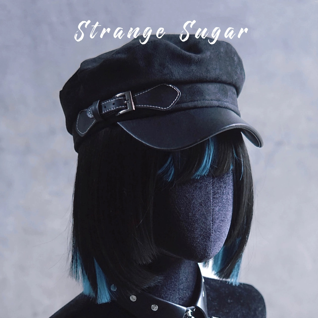 Strange Sugar~Gothic Lolita Hat Leather Buckle Black Lolita Newsboy Hat