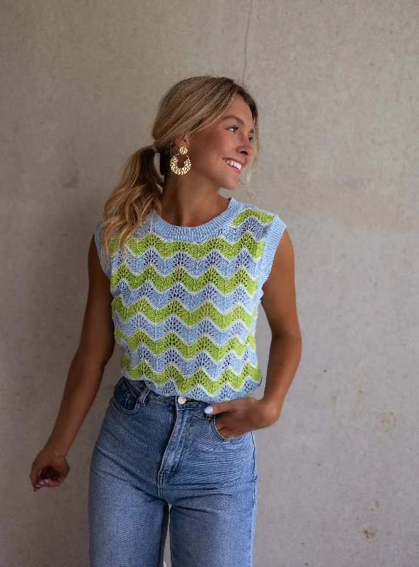 Green and Blue Crochet Stany Top