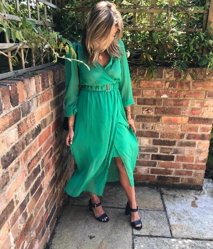 Green Chiffon Wrap Dress