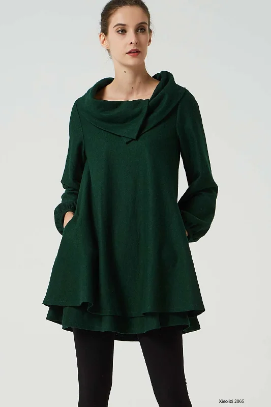 green wool tunic dress, loose fitting dress 2065