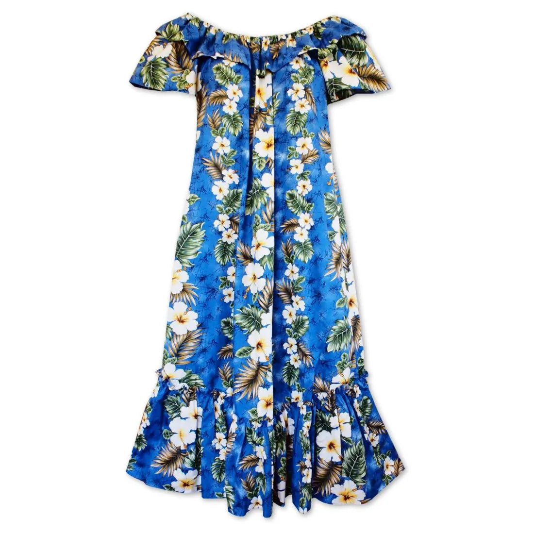 Hanauma Blue Long Ruffle Hawaiian Muumuu Dress