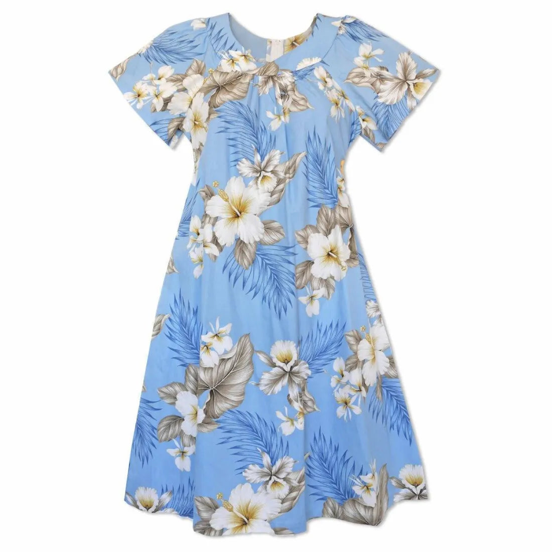 Hibiscus Joy Blue Cotton Hawaiian Tea Muumuu Dress