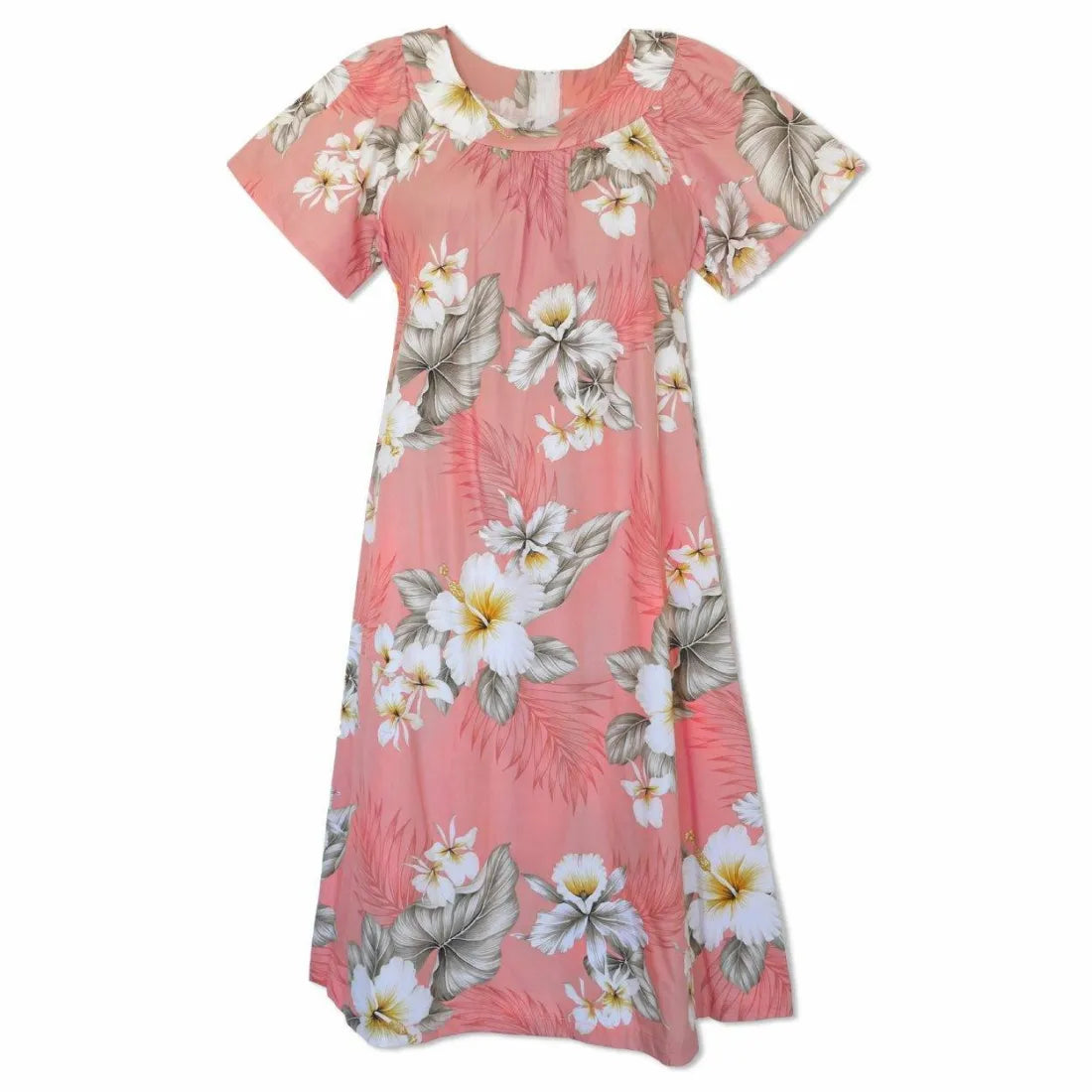 Hibiscus Joy Pink Cotton Hawaiian Tea Muumuu Dress