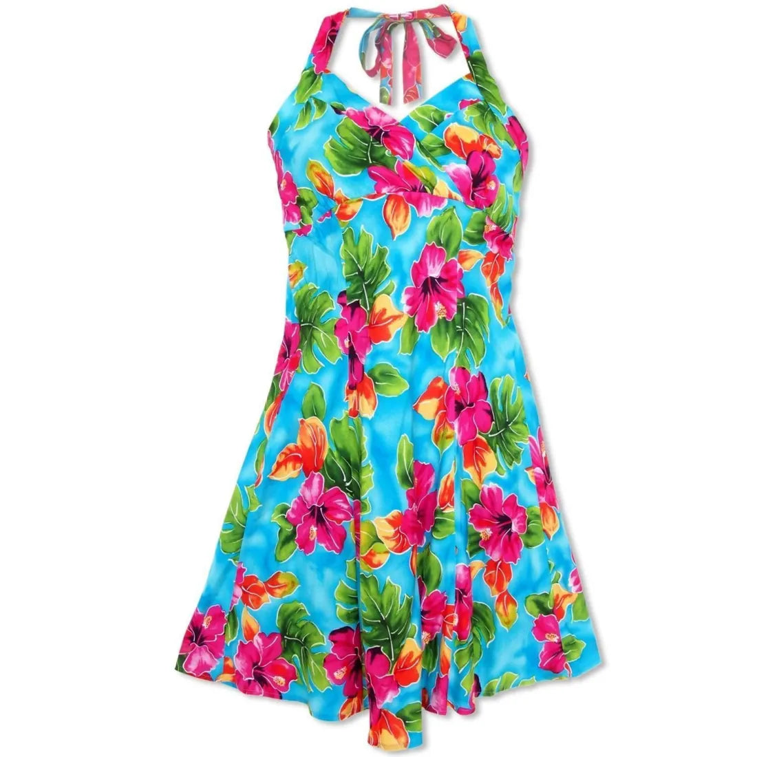 Hoopla Blue Napali Hawaiian Halter Dress