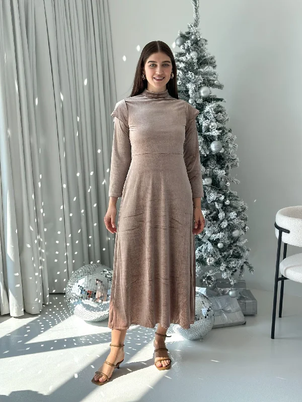 Hope Velvet Dress - Beige