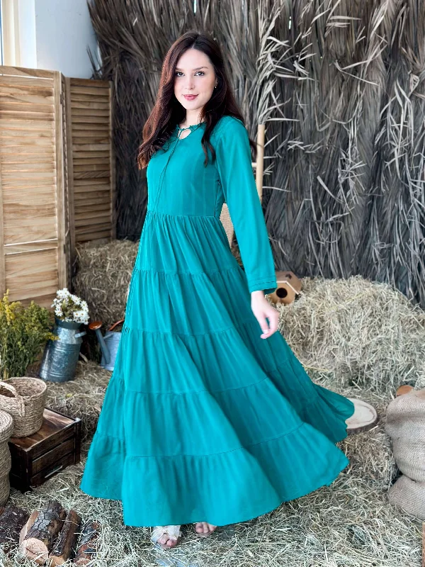 Jade Long Frill Dress - Green