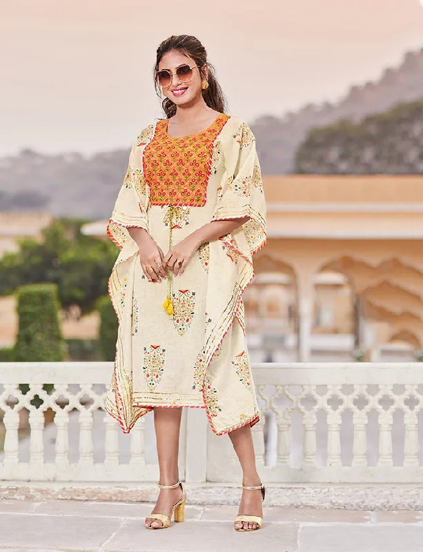 Kajal Style Cotton Kaftans Dress with Fancy Embroidery for Women