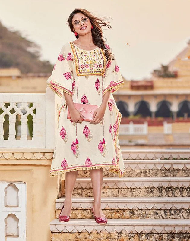 Kajal Style Cotton Kaftans with Fancy Embroidery for Women