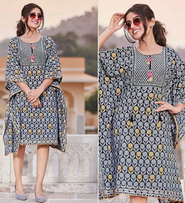 Kajal Style Cotton Kaftans with Fancy Embroidery for Women