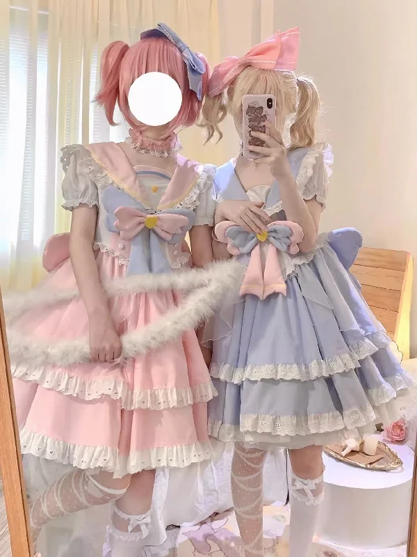 (BFM)Labixiaoxin~Sweet Lolita OP Dress Navy Collar Pastel Tiered Dress