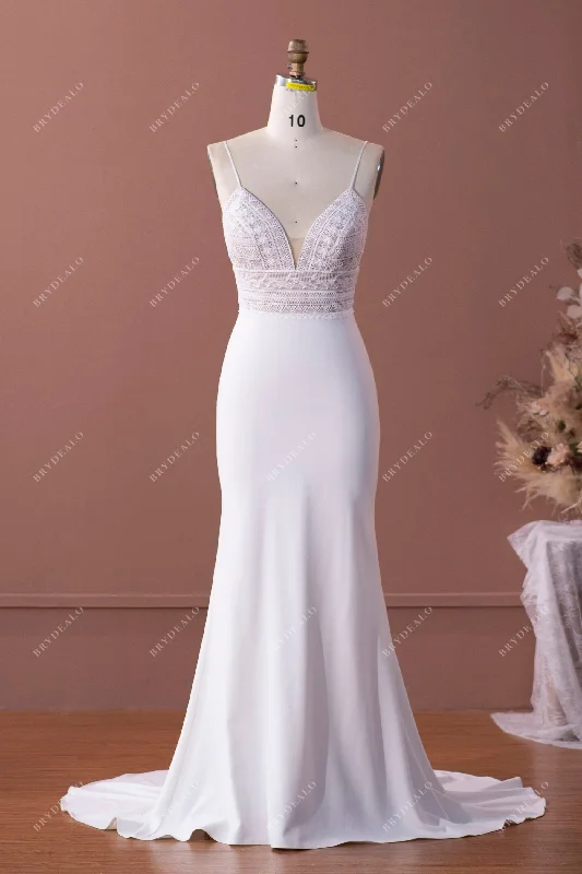 Lace Plunging Crepe Mermaid Wedding Dress