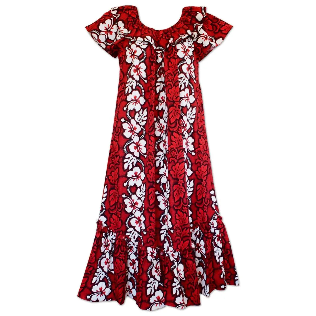 Lava Flow Red Long Ruffle Hawaiian Muumuu Dress