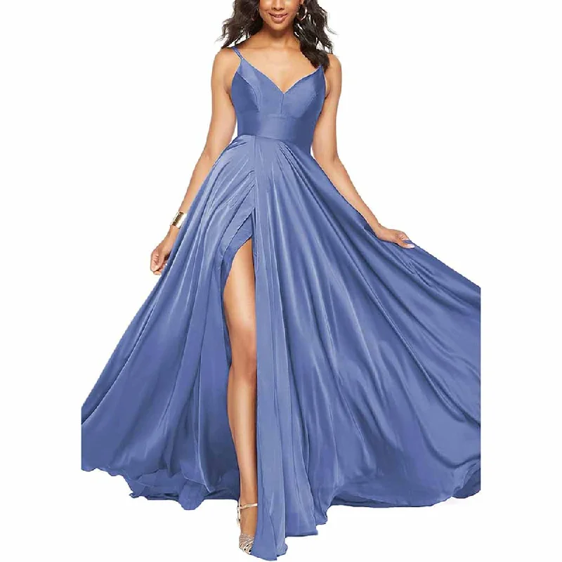 Women's Long Prom Dress Spaghetti Strap A Line Satin Formal Evening Party Gown