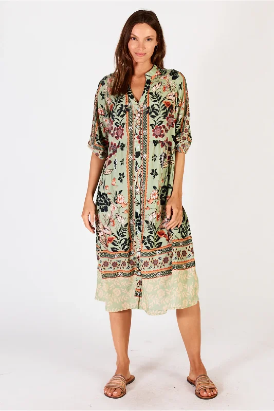 Lula Soul Palermo Button Dress Sage